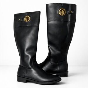 Tommy Hilfiger Black Riding Boots Women’s size 7 faux Leather Equestrian Tall